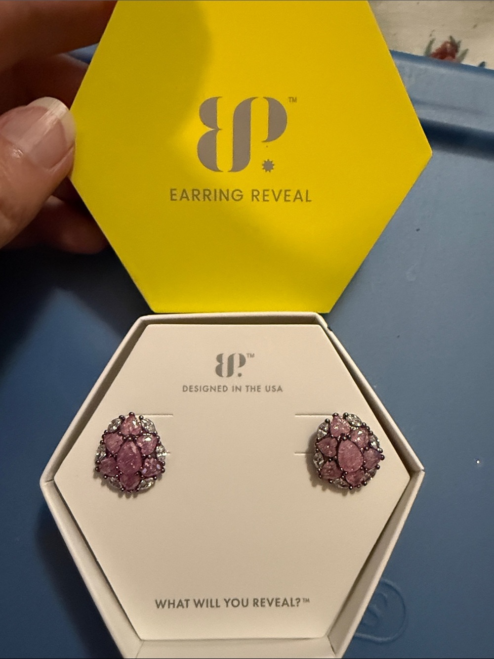 bp pink Ice Crystal Cluster on Hematite Stud Earrings